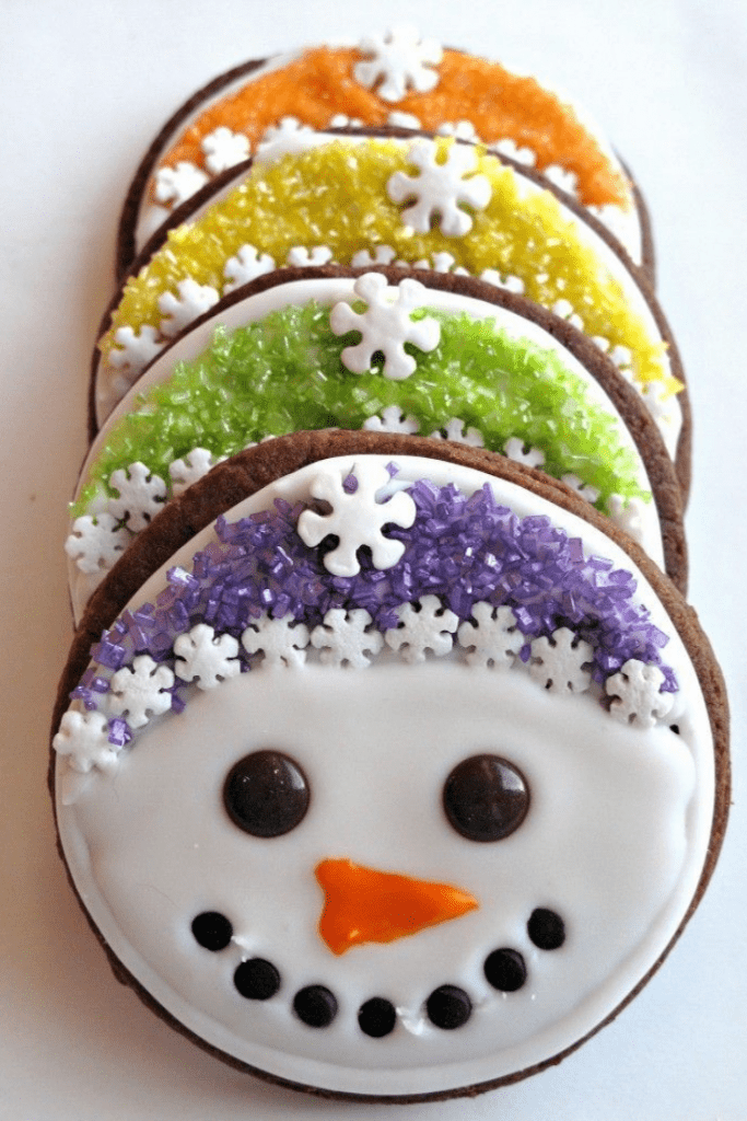 Iced snowman sugar cookies
