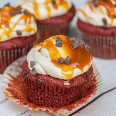 Salted Caramel Red Velvet Cupcakes